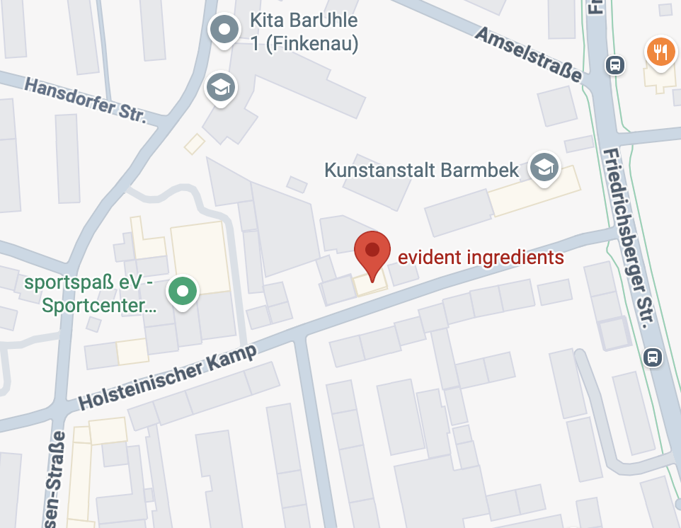 Map showing the location of evident ingredients GmbH, Holsteinischer Kamp 97, 22081 Hamburg